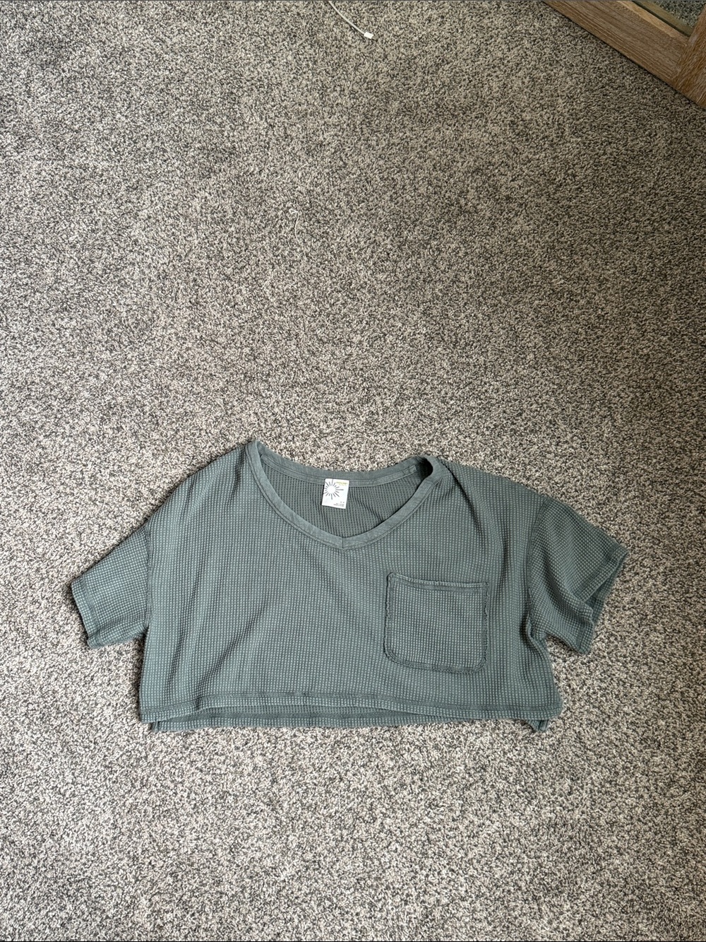 aerie Sage Green Waffle-Knit V-Neck Crop Top